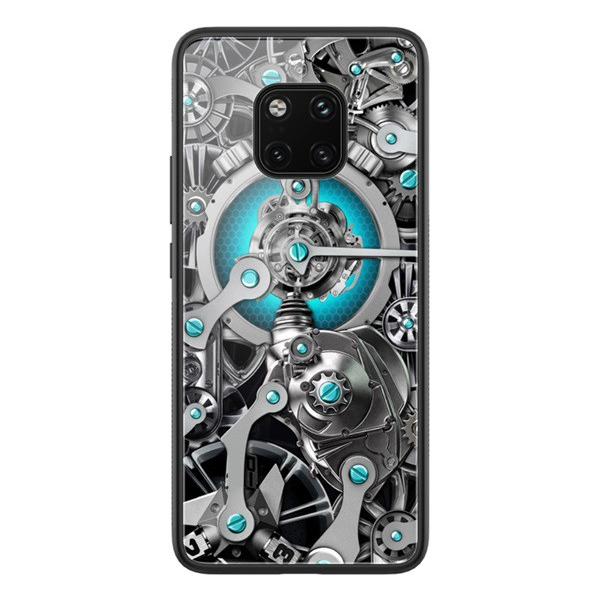 NILLKIN SPACETIME telefonvédő szilikon keret (BUMPER, közepesen ütésálló, edzett üveg hátlap, fogaskerék minta) FEKETE [Huawei Mate 20 Pro] (5996457823581)