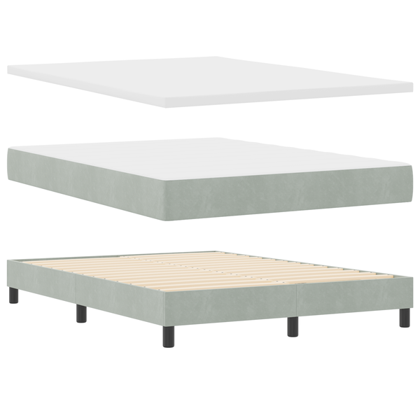 Pat cu saltea Box Spring Gri deschis 140x190 cm Catifea