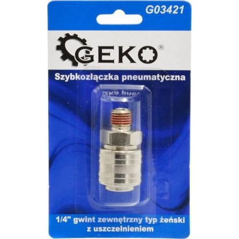 Geko SZYBKOZŁĄCZKA PNEUMATYCZNA TYP ŻEŃSKI 1/4" GWINT ZEWNĘTRZNY Z USZCZELNIENIEM (BLISTER) (10/100) G03421 GEKO