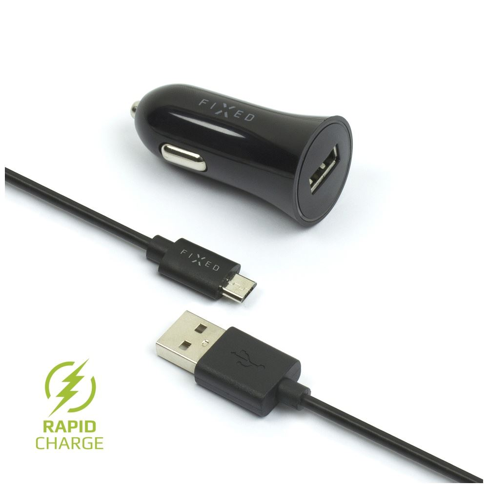FIXED USB-A autós töltő 12W + USB-A - microUSB kábel fekete (FIXCC-UM-BK) (FIXCC-UM-BK)