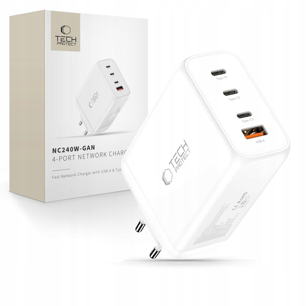 TECH-PROTECT NC240W-GAN 4-PORT NETWORK CHARGER PD 240W / QC3.0 WHITE