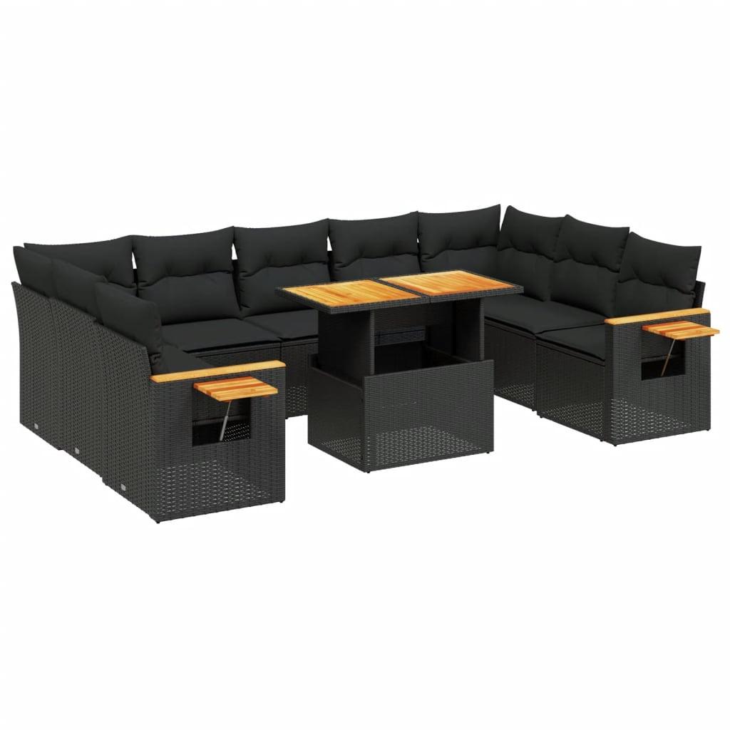 10 részes fekete polyrattan kerti ülőgarnitúra párnákkal (3273659)