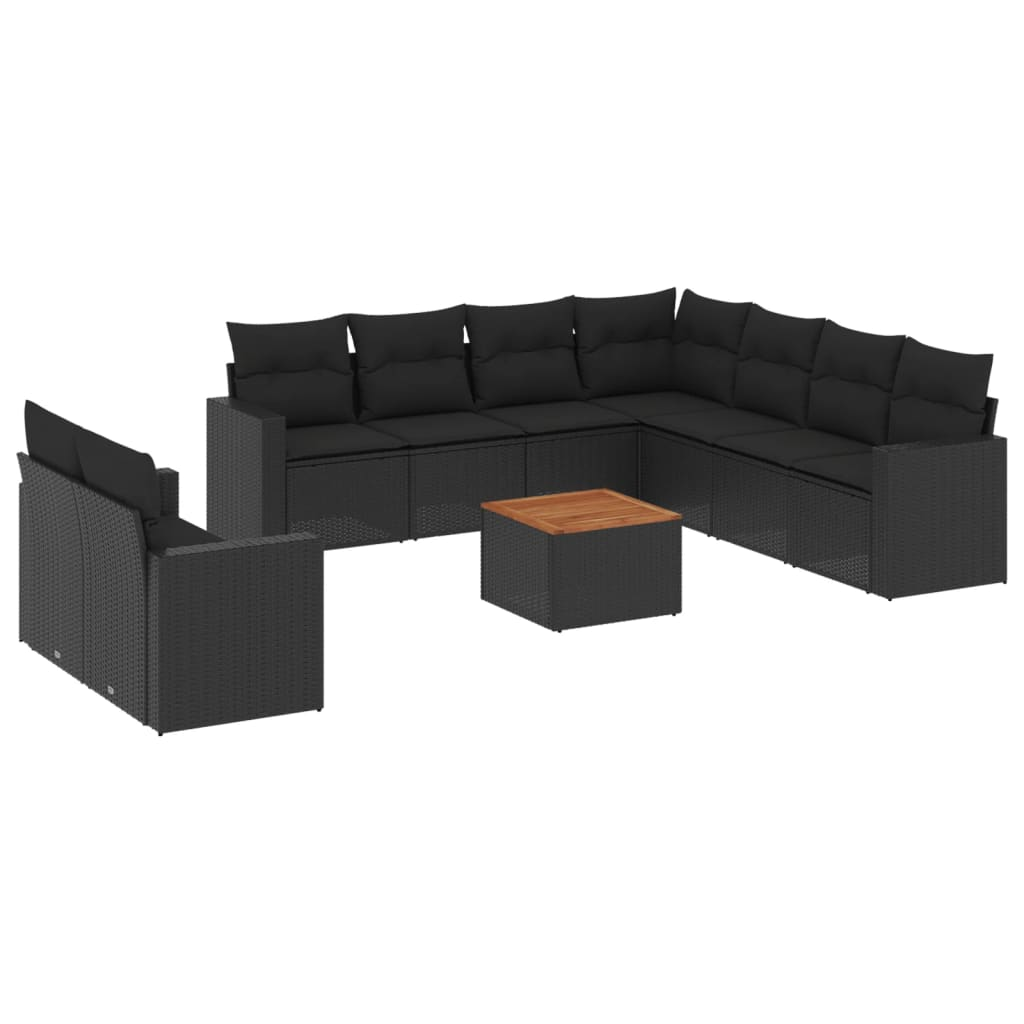 10 részes fekete polyrattan kerti ülőgarnitúra párnákkal (3256517)