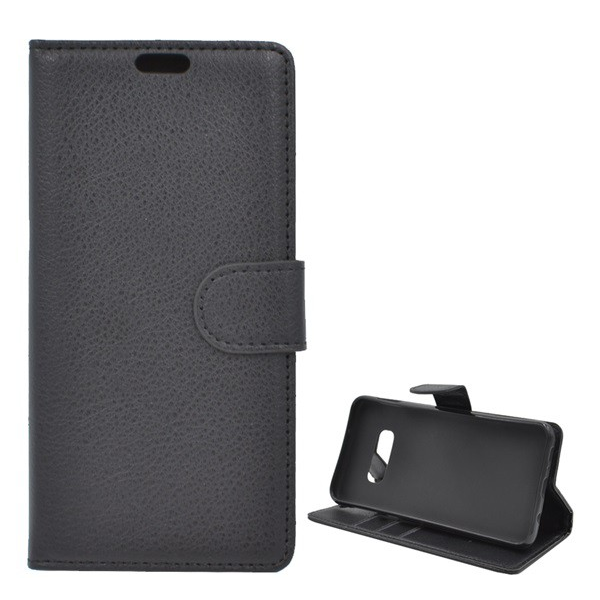 Tok álló, bőr hatású (FLIP, oldalra nyíló, asztali tartó funkció, prémium) FEKETE [Samsung Galaxy S10e (SM-G970)] (5996457854301)