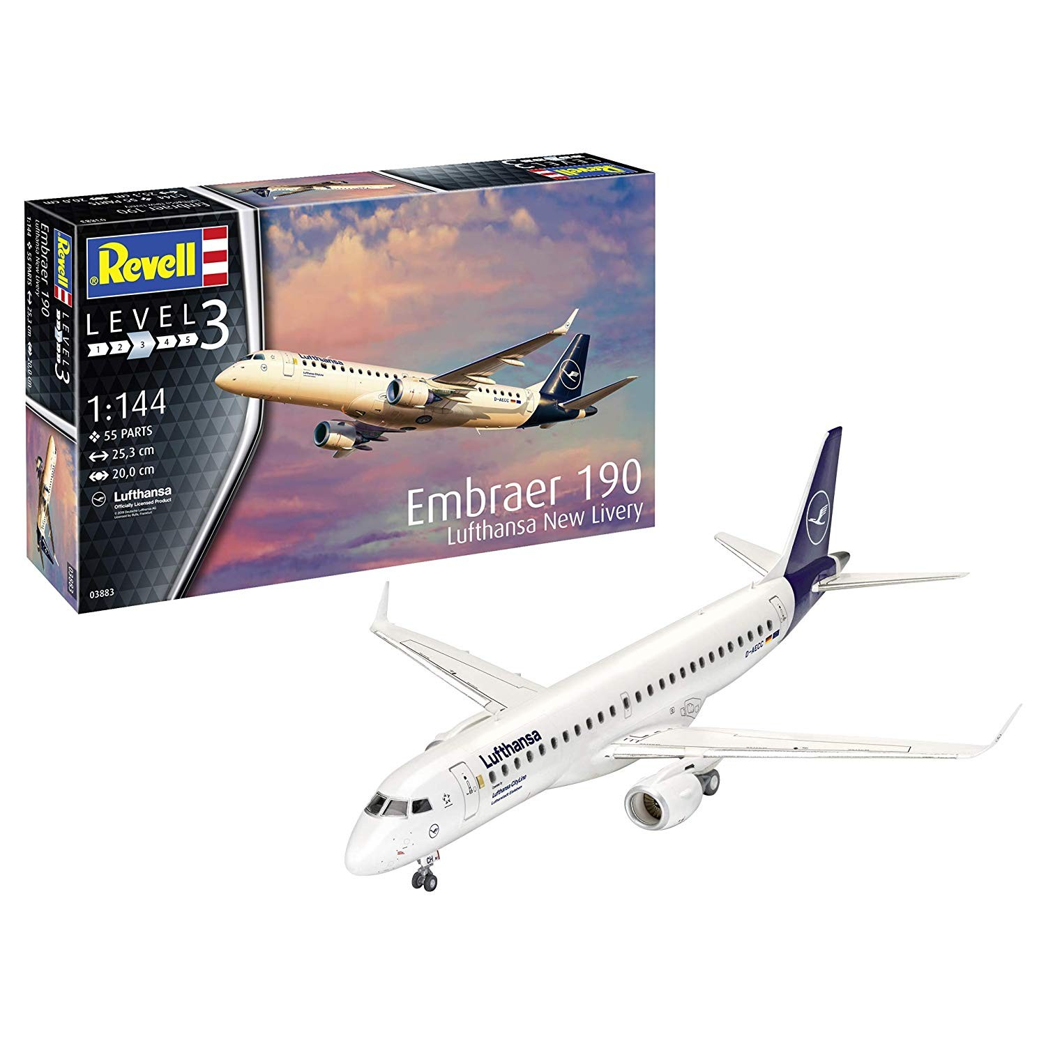 Revell Embraer 190 Lufthansa New Livery repülőgép műanyag modell (1:144) (03883)