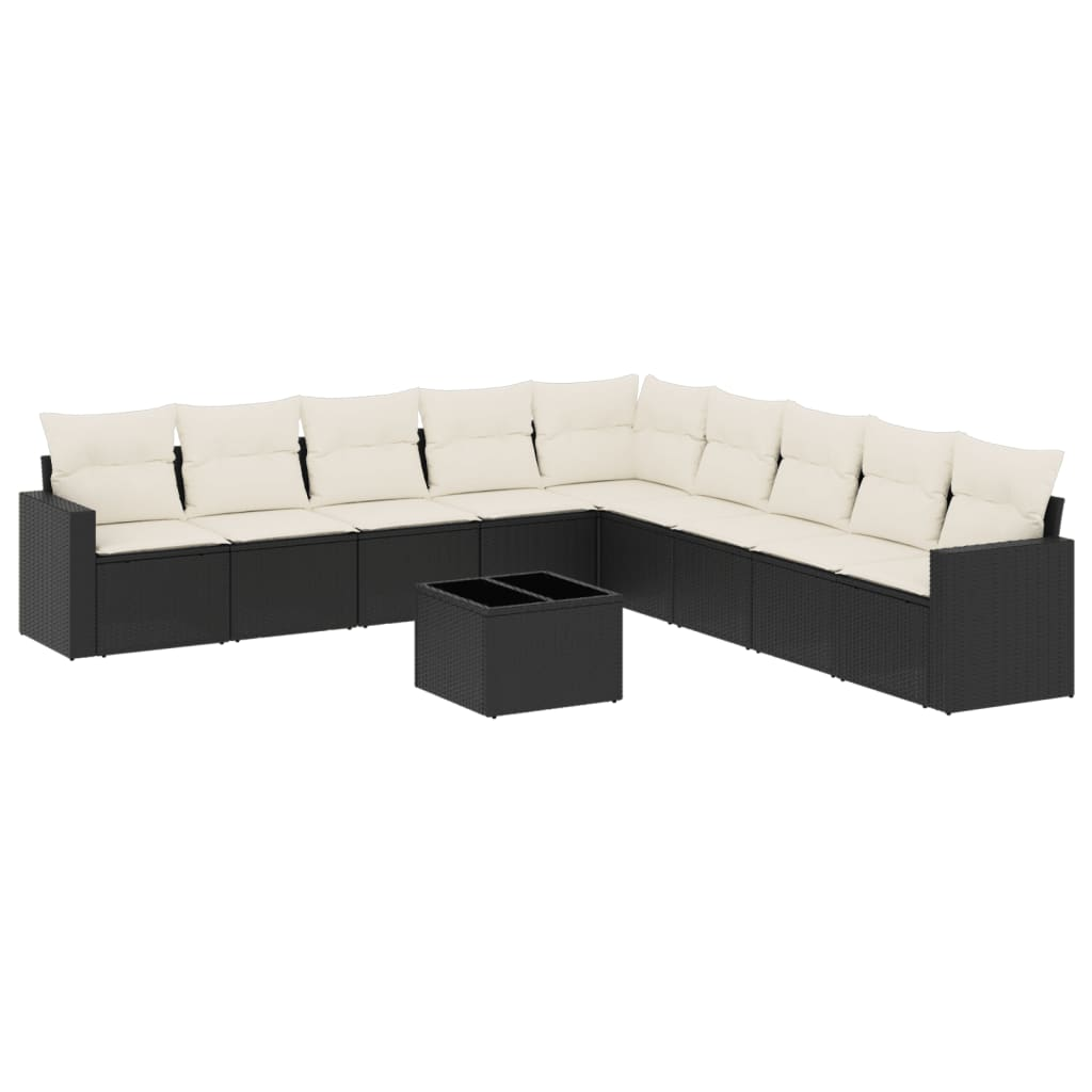 10 részes fekete polyrattan kerti ülőgarnitúra párnákkal (3219086)