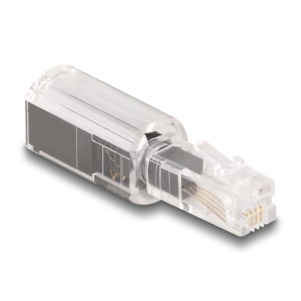 Delock Telefon kábel csavarodás mentes adapterrel RJ10 apa - RJ10 anya áttetsző / fekete