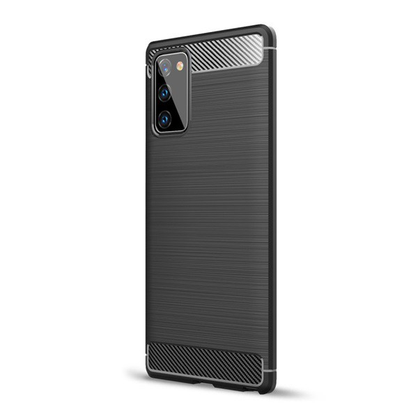 Szilikon telefonvédő (közepesen ütésálló, légpárnás sarok, szálcsiszolt, karbon minta) FEKETE [Samsung Galaxy Note 20 5G (SM-N981F)] (5996457987122)