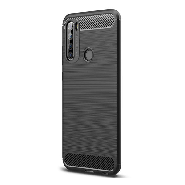 Szilikon telefonvédő (közepesen ütésálló, légpárnás sarok, szálcsiszolt, karbon minta) FEKETE [Xiaomi Redmi Note 8T] (5996457937493)
