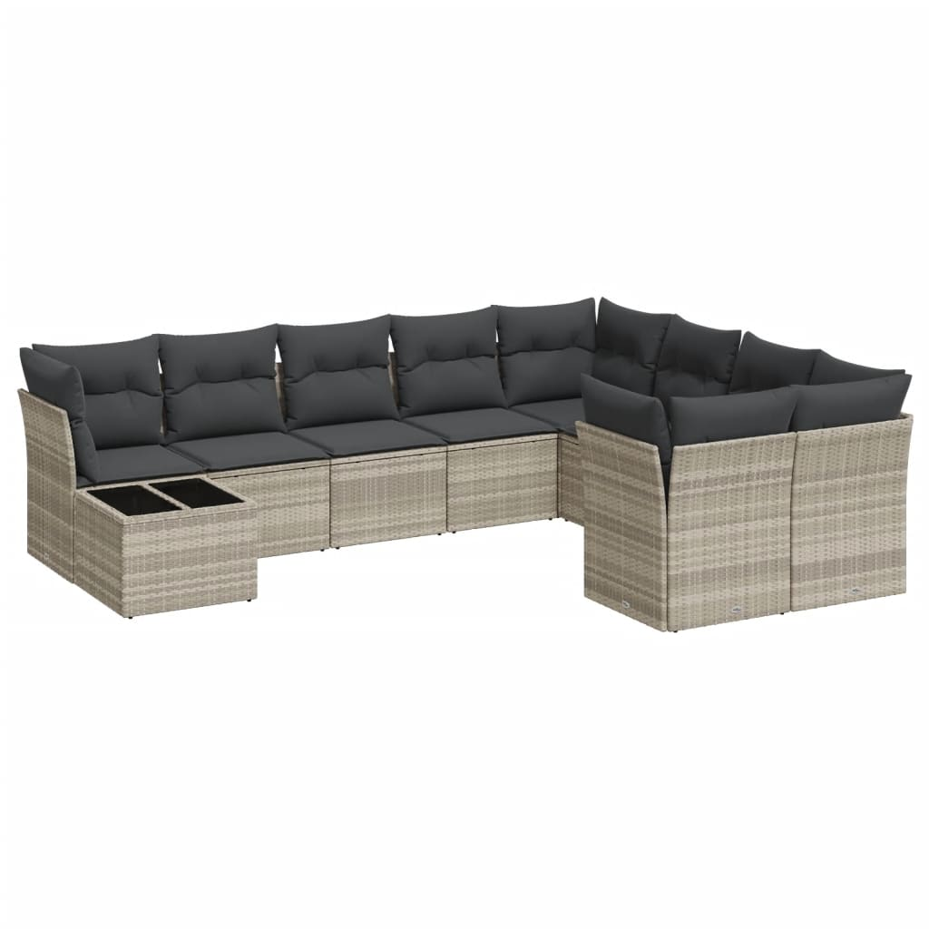 10 részes világosszürke polyrattan kerti ülőgarnitúra párnákkal (3218192)