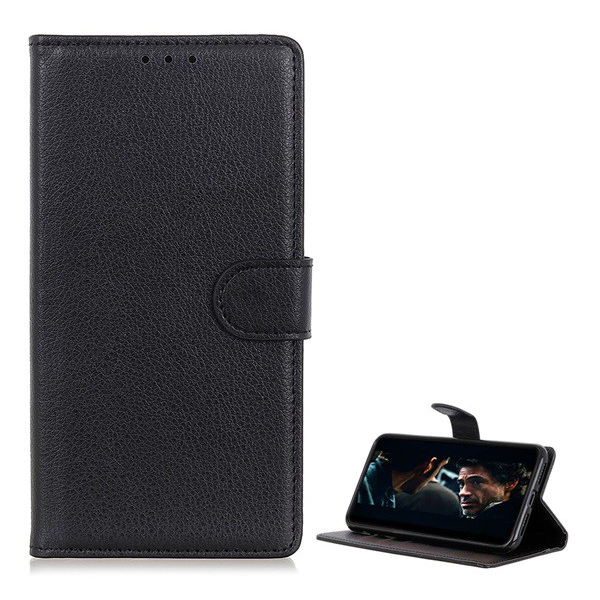Tok álló, bőr hatású (FLIP, oldalra nyíló, asztali tartó funkció, prémium) FEKETE [Samsung Galaxy M31s (SM-M317F)] (5996591020457)