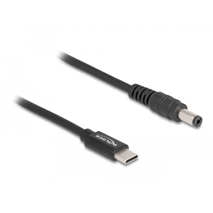 Delock 87977 USB-C apa - DC (5.5 x 2.1mm) apa Töltőkábel - Fekete (1.5m)