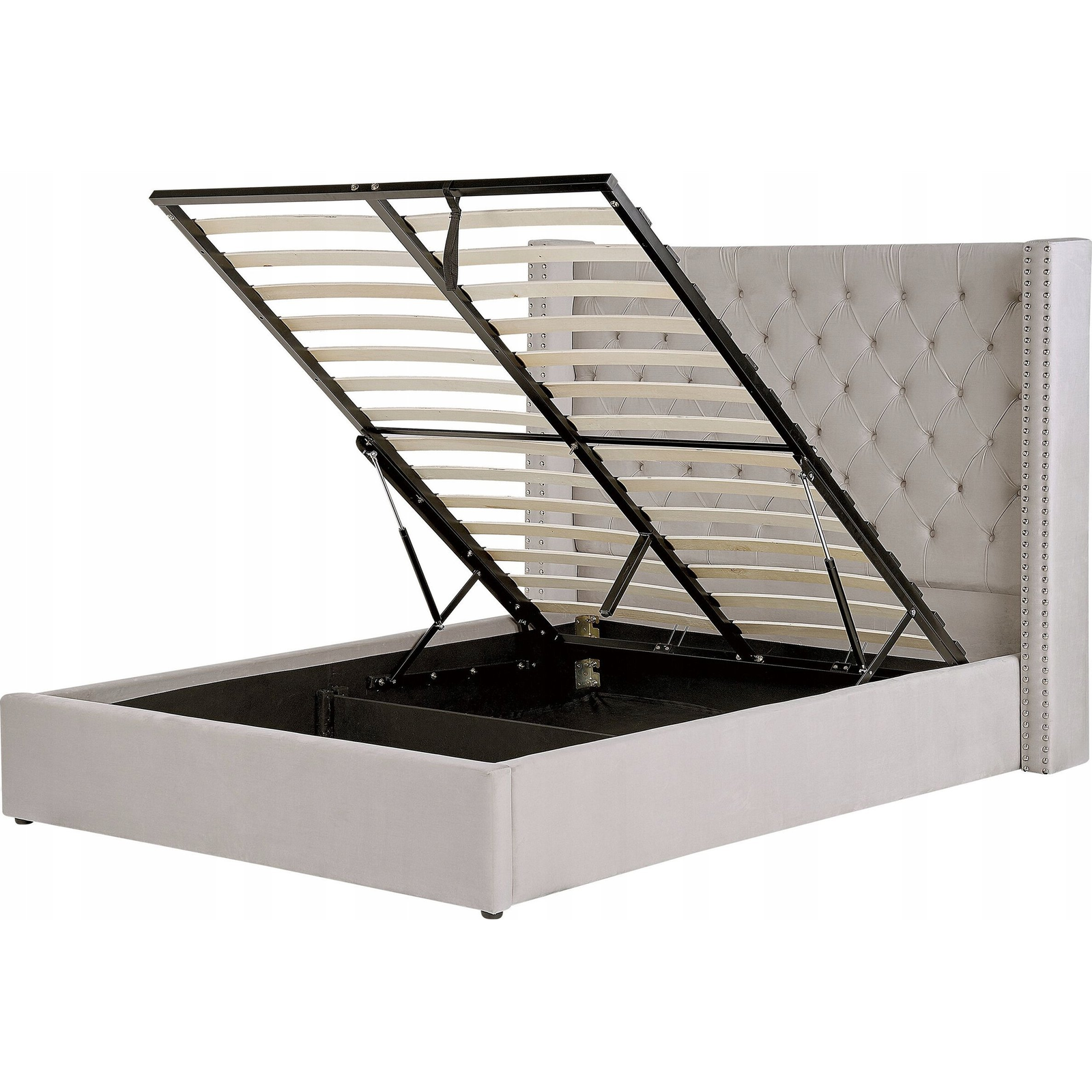 Cama Con Almacenaje De Terciopelo Gris Claro Plateado 140 X 200 Cm Cabecero Lubbon