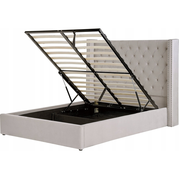 Cama Con Almacenaje De Terciopelo Gris Claro Plateado 140 X 200 Cm Cabecero Lubbon