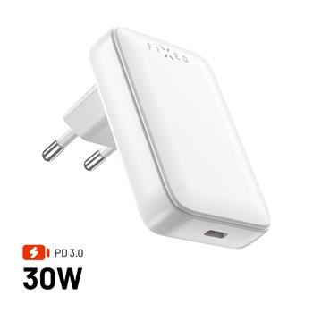 FIXED Slim Travel USB-C hálózati töltő PD támogatással, 30W fehér (FIXCG30S-C-WH) (FIXCG30S-C-WH)