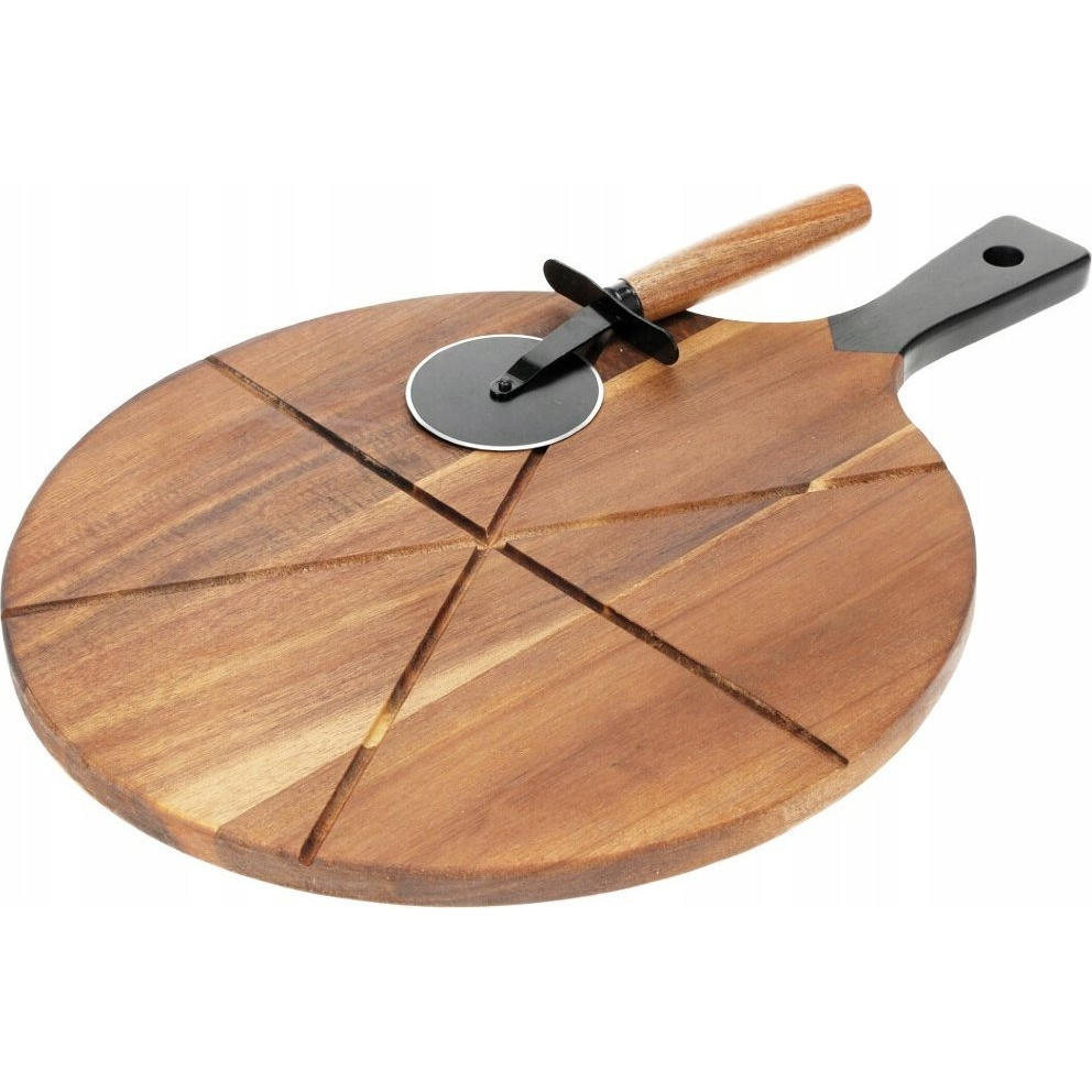 Fa Kerek Pizza Vágódeszka Készlet Pizzavágóval 30 cm (Ori_279909)