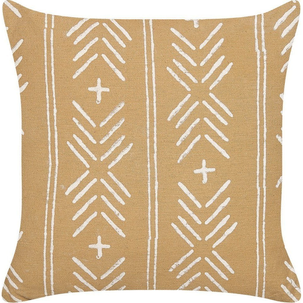 Cojín De Algodón Beige Arena Blanco 45 X 45 Cm Geométrico A Mano Relleno Banyan - Beige