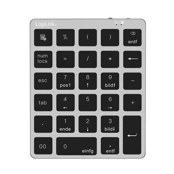 LogiLink Keypad, BT 5.0, 28 keys, aluminum, grey