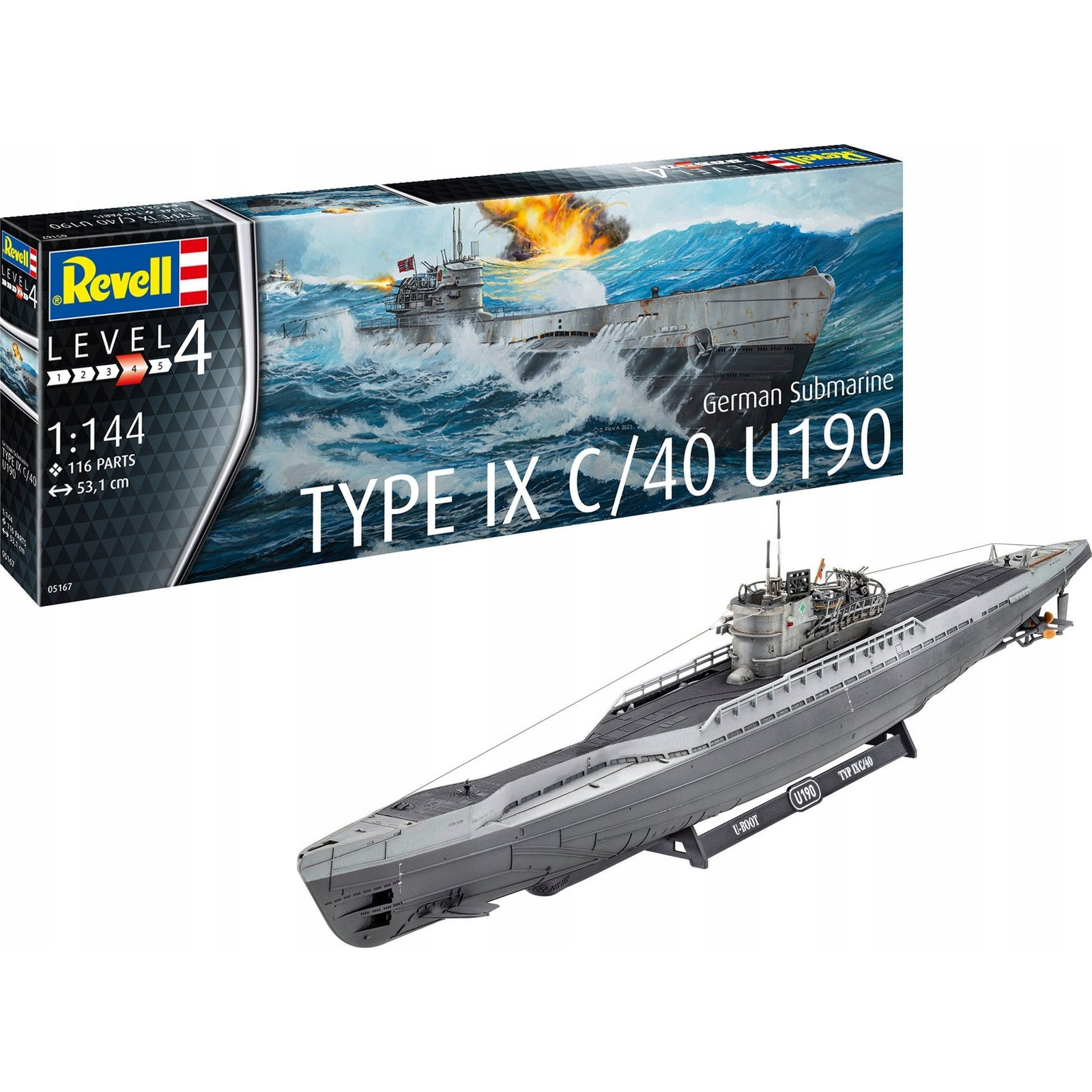 Revell German Submarine Type IX C/40 (U190) 1:144 modell tengeralattjáró (05167) (05167)