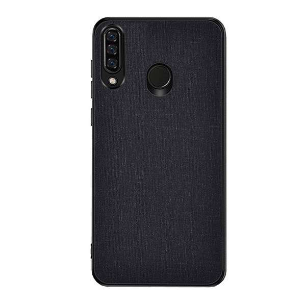 Műanyag telefonvédő (közepesen ütésálló, szilikon keret, textil hátlap) FEKETE [Huawei Y6p] (5996457983643)