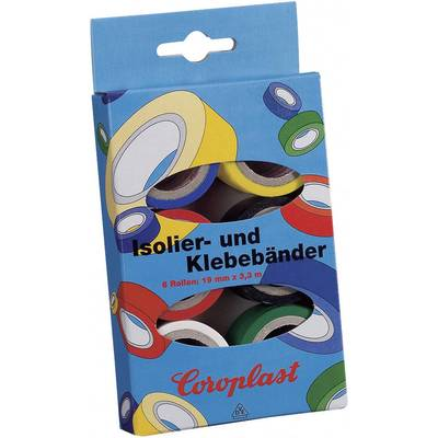 PVC elektromos szigetelőszalag készlet, 3 m x 19 mm, kék/sárga/piros/fekete/fehér/zöld, Coroplast 28839 (28839)