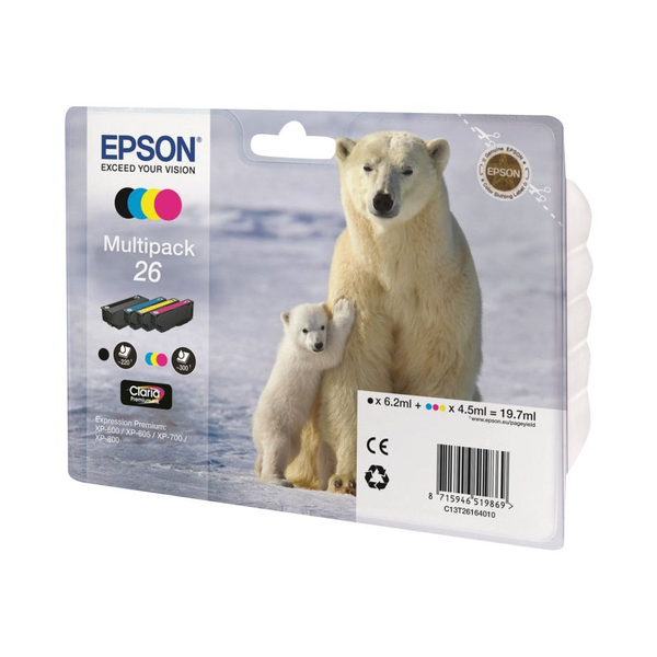 Epson Polar bear C13T26164010 blækpatron 1 stk Original Sort, Blå, Magenta, Gul