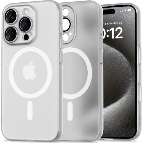 Magslim Magsafe Hátlap Védőtok - Apple iPhone 16 Pro Max, Magsafe Töltővel Kompatibilis, Közepesen Ütésálló, áttetsző/fehér (5906302311293)