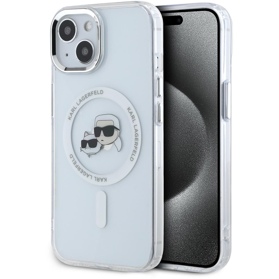 Karl Lagerfeld IML K&CH Heads Metal Frame MagSafe iPhone 14 átlátszó tok (KLHMP14SHLSKCH)