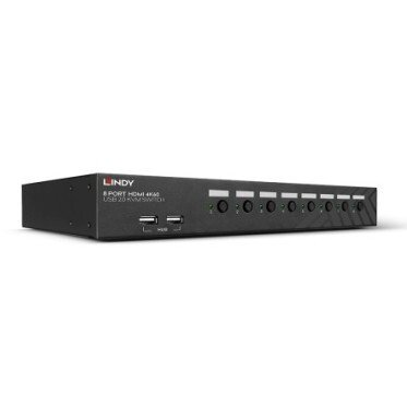 LINDY KVM Switch HDMI, USB 2.0, Audio, RS232, 4K@60Hz, 8 port, beépített 2 portos USB HUB, fekete