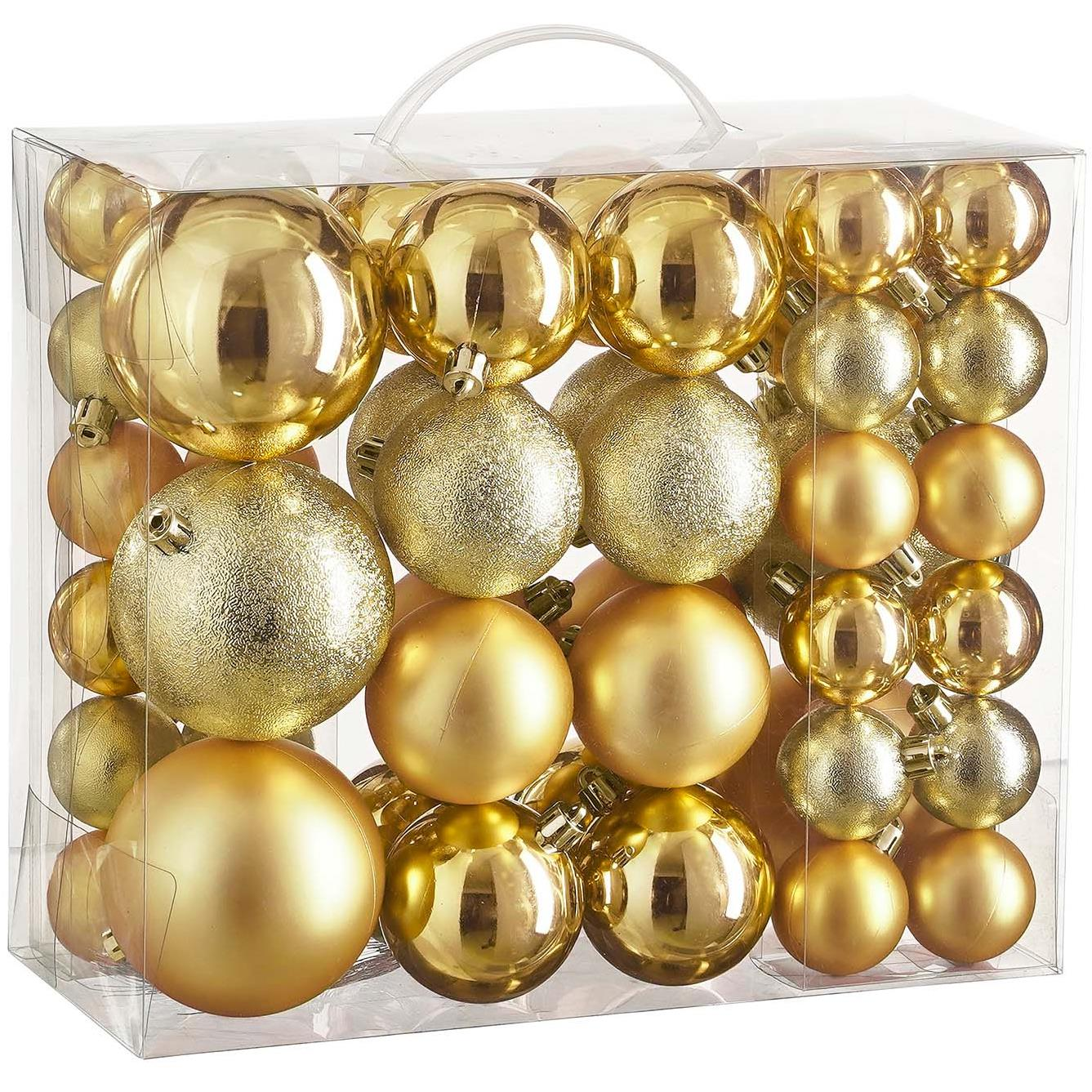 LAALU díszkészlet: vegyes kerek arany díszek 4, 6, 8 cm, 46 db (LAU-6234)