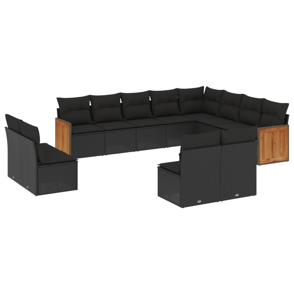 12 részes fekete polyrattan kerti ülőgarnitúra párnákkal (3260550)
