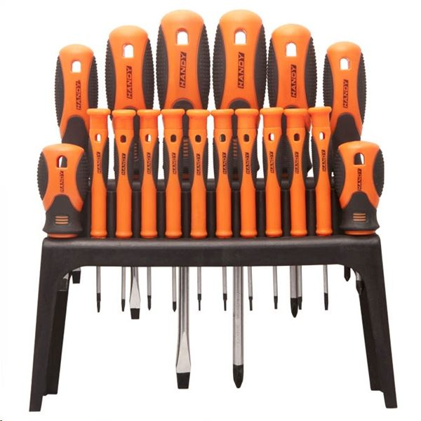 Комплект отвертки с поставка, включва прецизни, мини и стандартни върхове, издръжлив материал, черен/оранжев, 18 броя