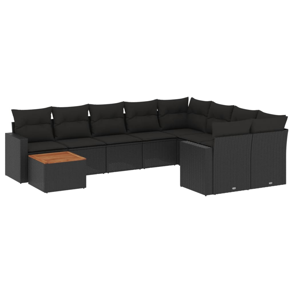 10 részes fekete polyrattan kerti ülőgarnitúra párnákkal (3256615)
