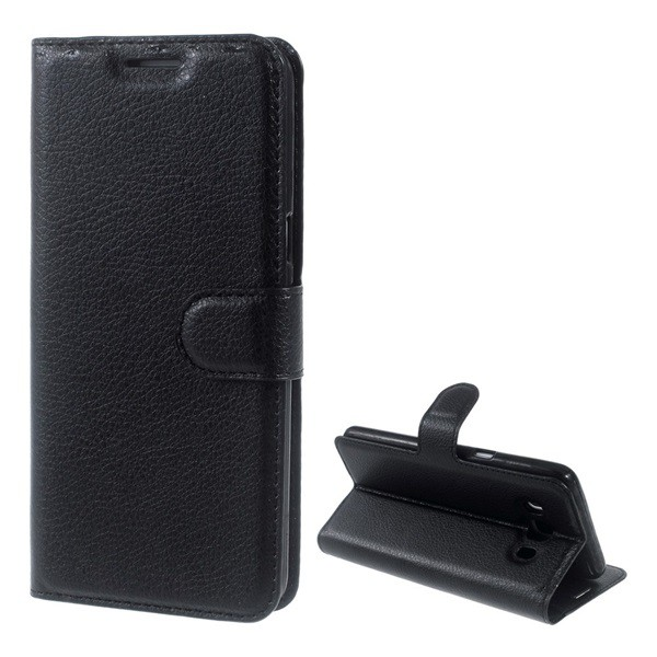 Tok álló, bőr hatású (FLIP, oldalra nyíló, asztali tartó funkció, prémium) FEKETE [Samsung Galaxy J5 (2016) SM-J510]