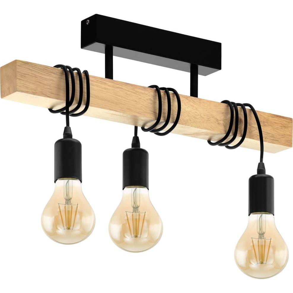 LED lámpa függeszték , mennyezeti , 3 x E27 , acél , fa , fekete , EGLO , TOWNSHEND , 32915 (32915)