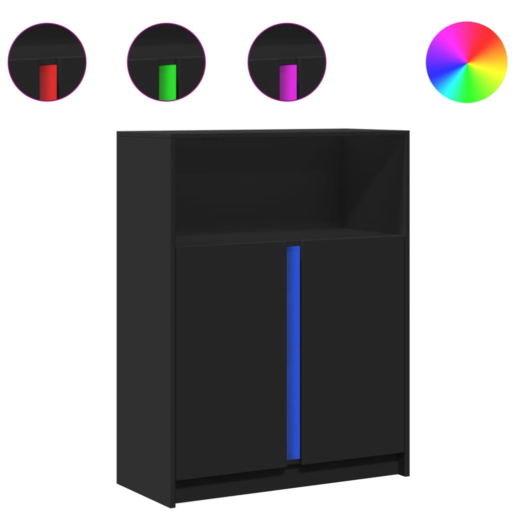 fekete szerelt fa tálalószekrény LED-del 77 x 34 x 100 cm (852146)