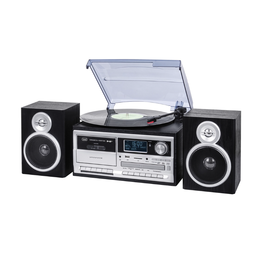 Trevi TT 1072E mini HiFi és Bakelit Vinyl lemezlejátszó - Fekete-Ezüst (TT 1072 E WOOD)