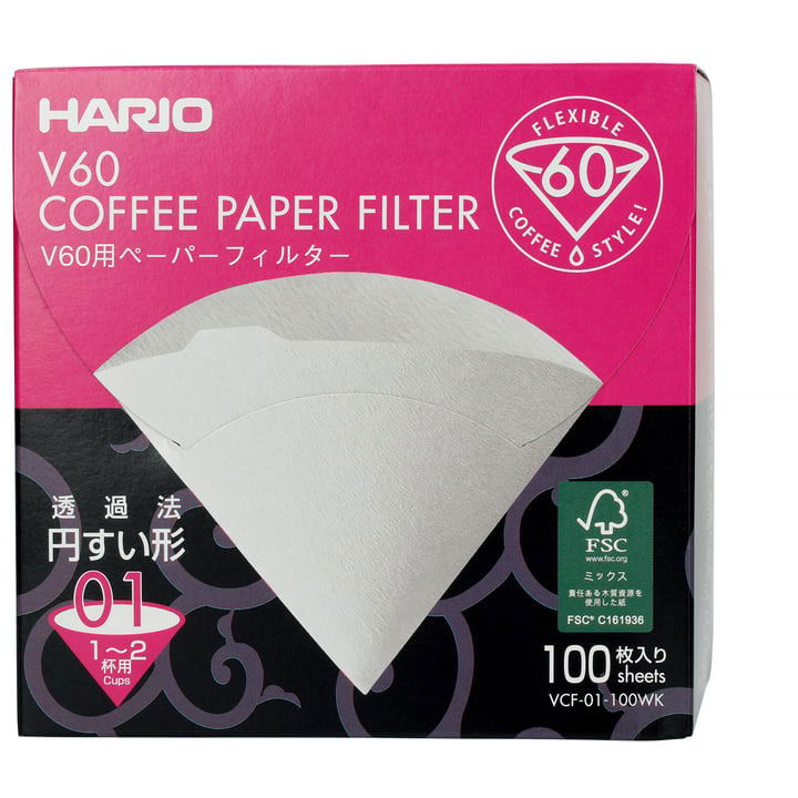 Hario V60-01 (VCF-01-100W) papír kávéfilter, fehér, 100 db, DOBOZ (VCF-01-100WK)