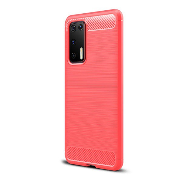 Szilikon telefonvédő (közepesen ütésálló, légpárnás sarok, szálcsiszolt, karbon minta) PIROS [Huawei P40] (5996457935178)