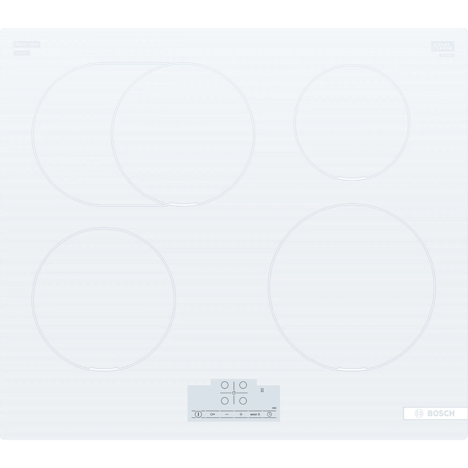 Bosch Serie 6 PIF612BB1E főzőlap Fehér Beépített 60 cm Zónás indukciós főzőlap 4 zóna (PIF612BB1E)