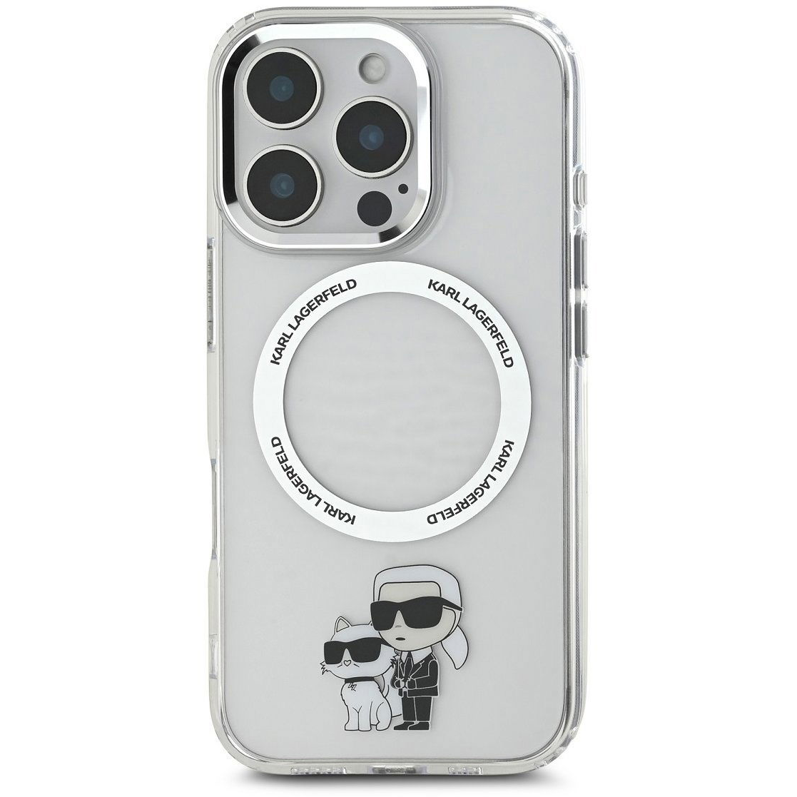 Karl Lagerfeld IML Karl and Choupette iPhone 16 Pro Max átlátszó MagSafe tok (KLHMP16XHNKCIT)