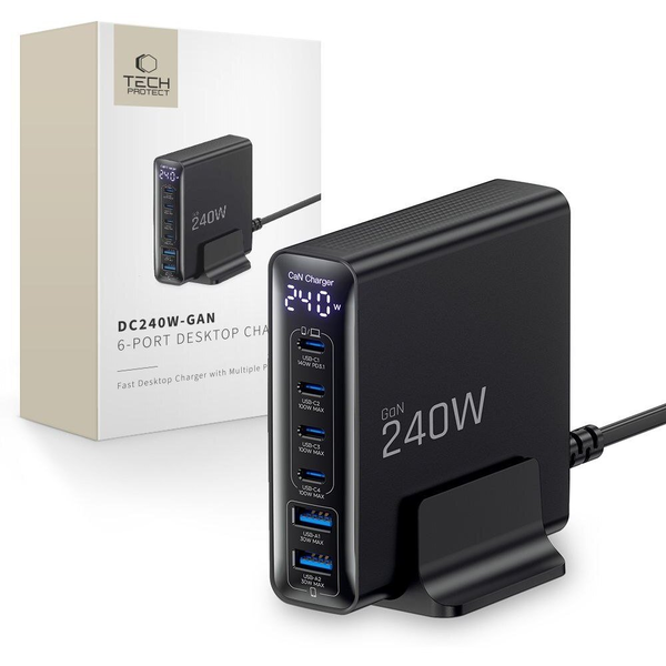 Síťová nabíječka 4 x USB-C / 2 x USB-A 240W + kabel pro telefon / NOTEBOOK