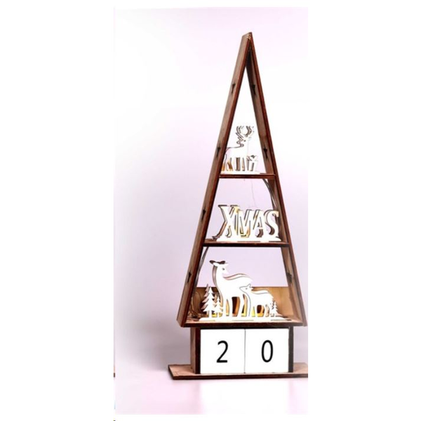 IRIS Karácsonyi ház alakú napi számlálós/16x38x6cm/meleg fehér LED-es fa fénydekoráció  (309-03)