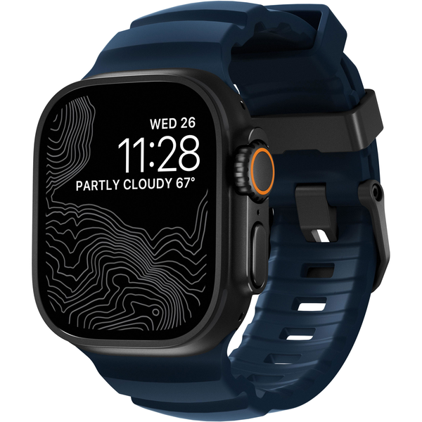 Гумена каишка NOMAD Rocky Point, съвместима с Apple Watch 4/5/6/7/8/9/10/SE/Ultra1/2 42/44/45/46/49mm Atlantic/Black