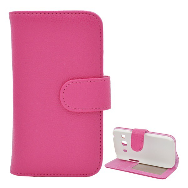 Tok álló, bőr hatású (FLIP, oldalra nyíló, asztali tartó funkció, prémium) RÓZSASZÍN [Samsung Galaxy Ace 4 LTE (SM-G357FZ)] (5996457502738)