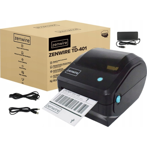 Mini Drukarka Termiczna do Etykiet Kurierskich Samoprzylepnych 100x150 Przewodowa Zenwire TD-401 USB
