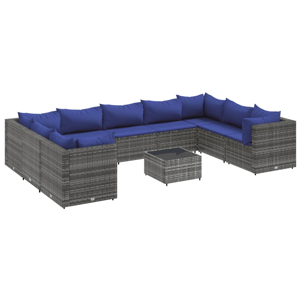10 részes szürke polyrattan kerti ülőgarnitúra párnákkal (3308279)