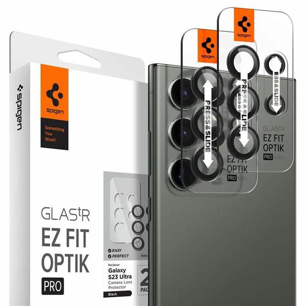 Spigen Ez Fit Optik Samsung Galaxy S23 Ultra Tempered kamera védő üveg - Fekete (2db)