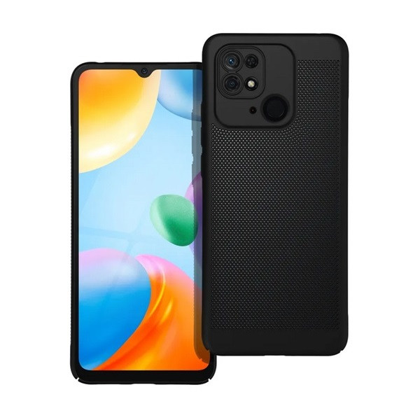 Xiaomi Redmi 10C, Műanyag hátlap védőtok, légáteresztő, lyukacsos minta, Breezy, fekete (G142539)