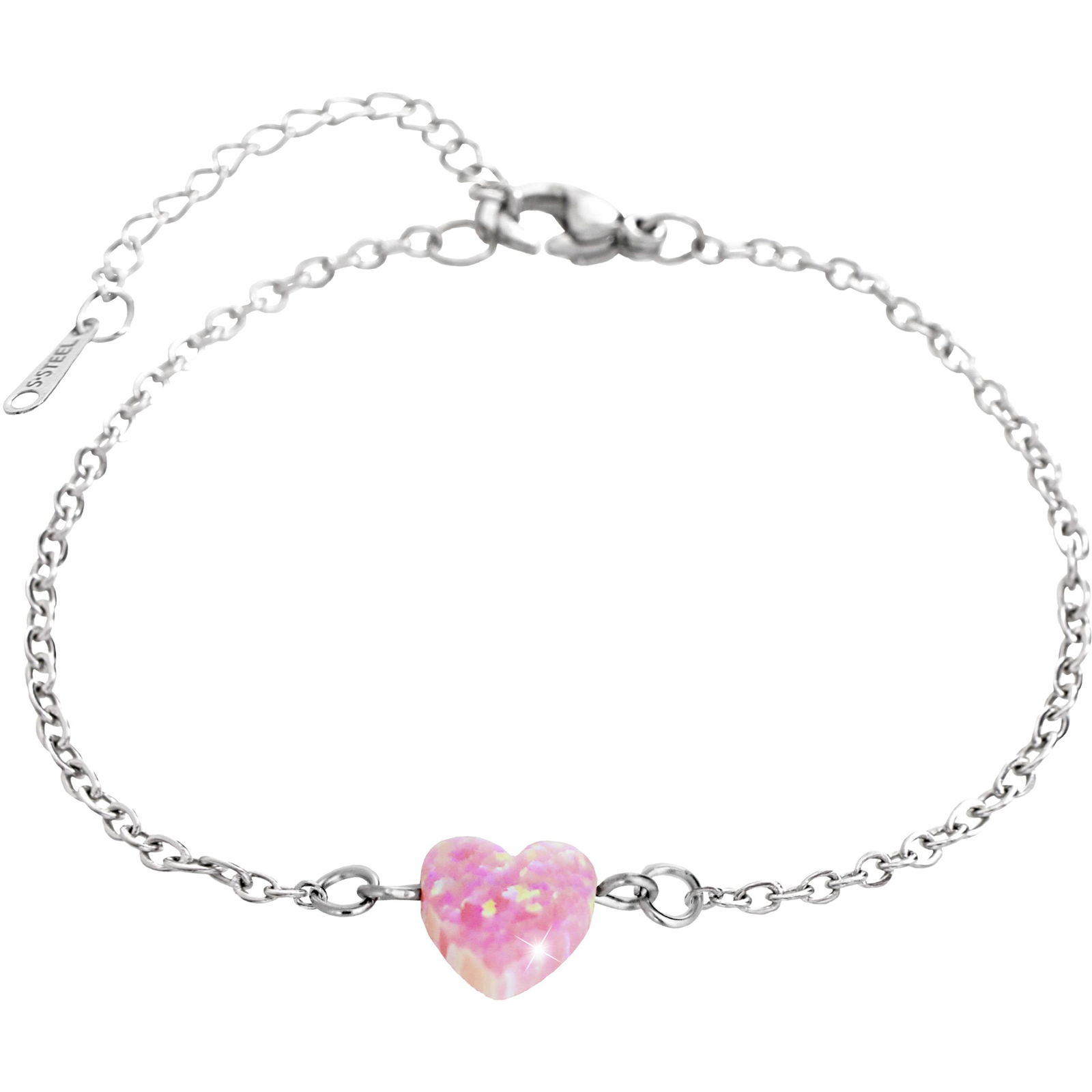 JSB Bijoux 61500931ro Karkötő rózsaszín opál szív medállal (8592661389201)